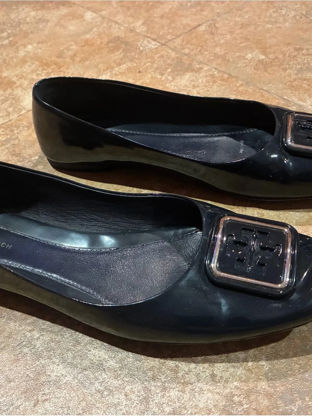 Tory Burch Black Patent Logo-Embellished Flats